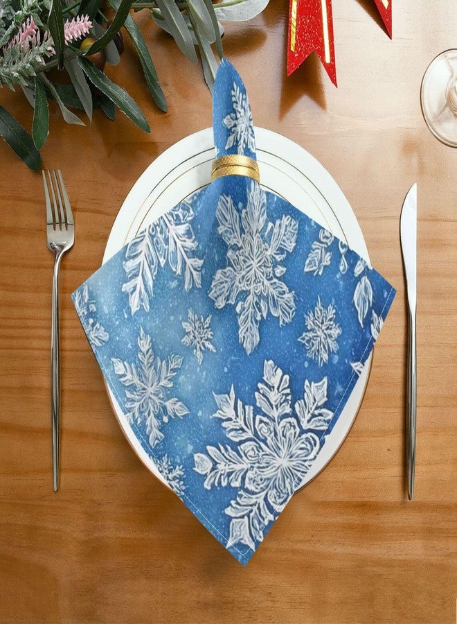Wusikd Winter Snowflake Cloth Napkins Set of 6 Blue Dinner Napkins Solid Washable Reusable Polyester Table Napkins Oversized 20"X20" with Hemmed Edges for Home Weeding Decoration - Image 2