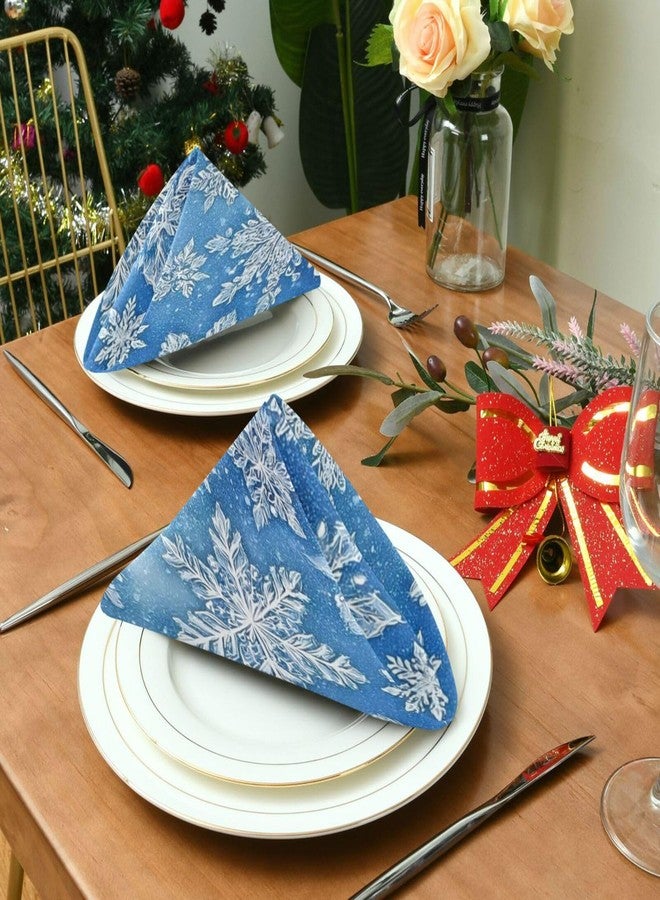 Wusikd Winter Snowflake Cloth Napkins Set of 6 Blue Dinner Napkins Solid Washable Reusable Polyester Table Napkins Oversized 20"X20" with Hemmed Edges for Home Weeding Decoration - Image 3