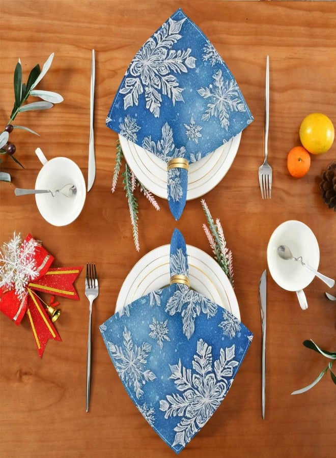 Wusikd Winter Snowflake Cloth Napkins Set of 6 Blue Dinner Napkins Solid Washable Reusable Polyester Table Napkins Oversized 20"X20" with Hemmed Edges for Home Weeding Decoration - Image 4
