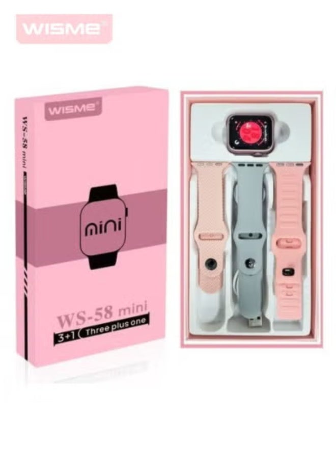 WISME WS58 Mini Smartwatch with 3 Interchangeable Bands | HD Display, Bluetooth Calling, Waterproof Fitness Tracker with Heart Rate Monitor & Sports Modes | Android & iOS Compatible – Pink - Image 1