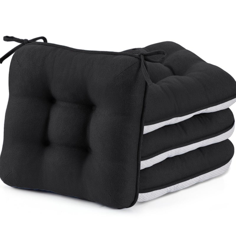 BETU Chair Cushions for Dining Chairs Set of 4,3.5" Thick Kitchen Table Chair Pads with Ties,Non Slip Backing and Covers, Black Seat Cushion for Dining Room,Bar,Patio Chairs,16"X16"X3.5",Black - Image 1