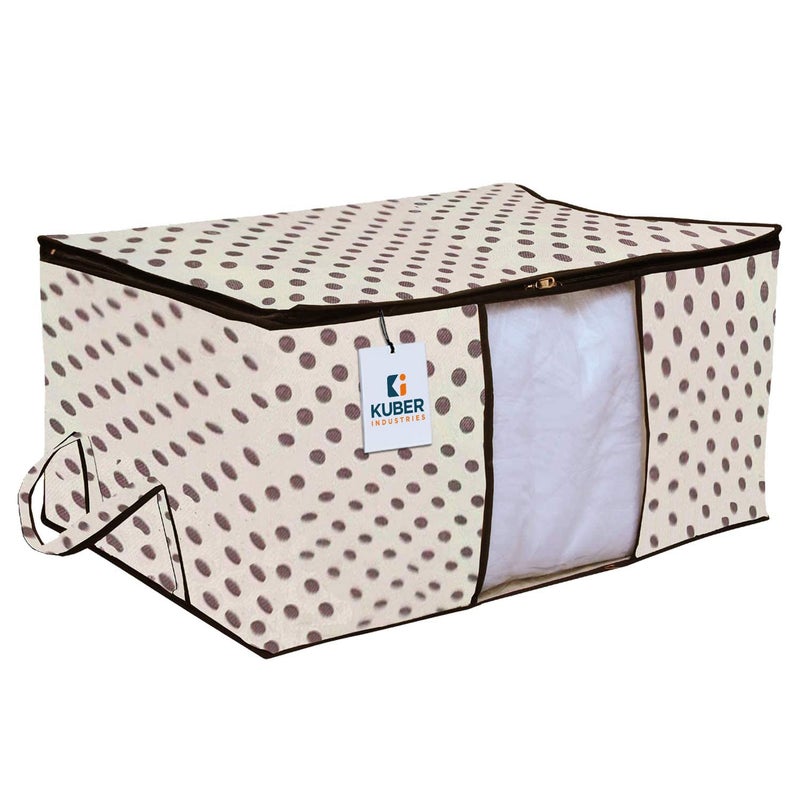 Kuber Industries Polka Dots Underbed Storage BagNonWoven Comforter Blanket CoverPremium Zipper With Side HandlesMultipurpose Storage OrganiserPack of 3 Black Beige - Image 2