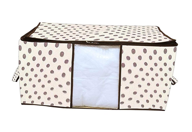 Kuber Industries Polka Dots Underbed Storage BagNonWoven Comforter Blanket CoverPremium Zipper With Side HandlesMultipurpose Storage OrganiserPack of 3 Black Beige - Image 3