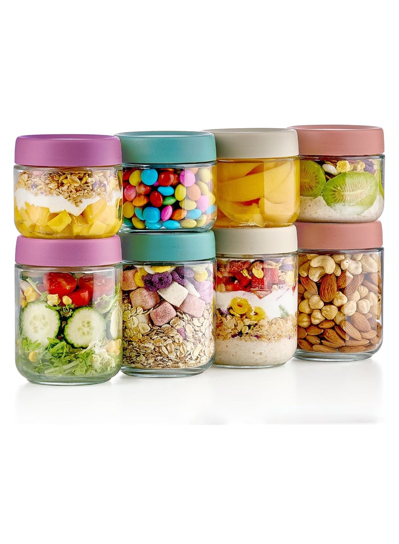 MAMATOONS 8-Pack Glass Jars with Airtight Screw Lids 16oz and 10oz Jars Overnight Oats Containers for Breakfast Yogurt Snack Meal Prep Food Storage - Image 1