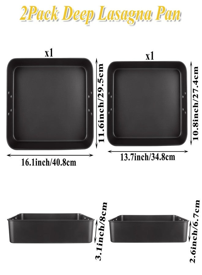 CYEAH 2 Pack Lasagna Pan Deep Baking Pan for Oven, 13.7 in & 16 inch Baking Dishes for Oven, Roasting Pan Brownie Pan with Handles, Nonstick Rectangle Cake Pans Sets for Baking Cooking, Black - Image 2