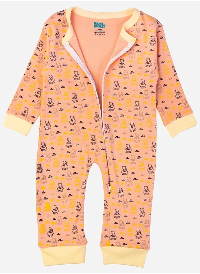 Babies Basic Printed Cotton Long Sleeves Sleepsuit