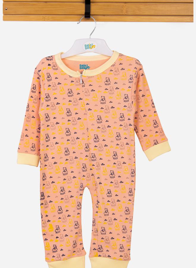Babies Basic Printed Cotton Long Sleeves Sleepsuit - Image 1