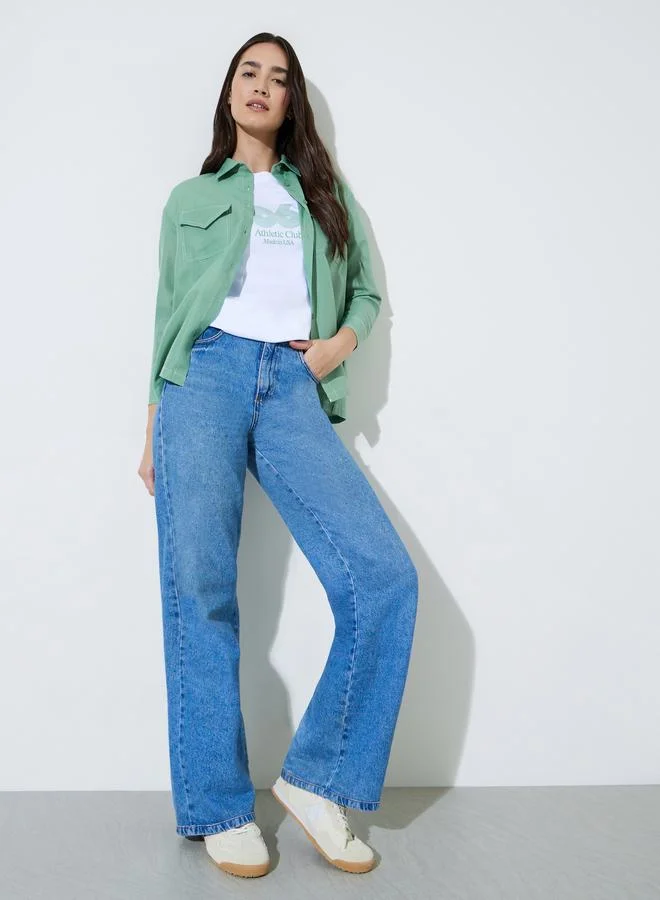 ستايلي Green Solid Pocket Details Relaxed Fit Shirt