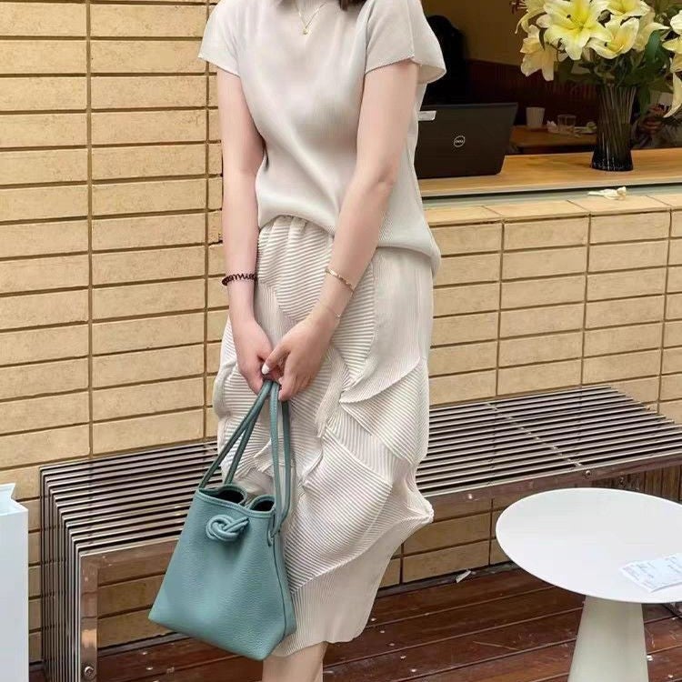 Light Luxury Niche Vasic All-Match Genuine Leather Mini Bucket Women'S Bag Simple Shoulder Handbag Women'S Bag - Image 4
