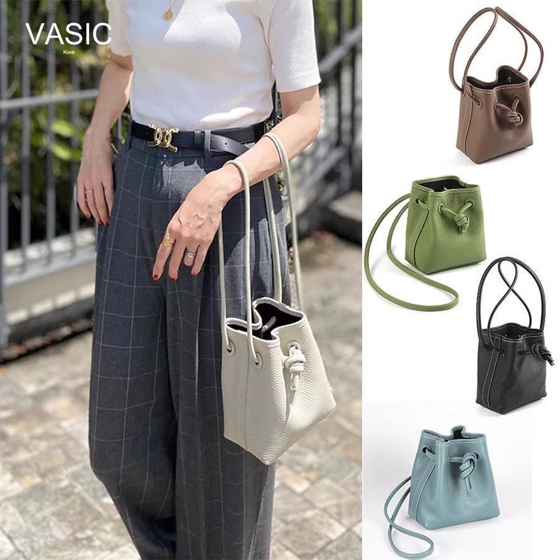Light Luxury Niche Vasic All-Match Genuine Leather Mini Bucket Women'S Bag Simple Shoulder Handbag Women'S Bag - Image 2