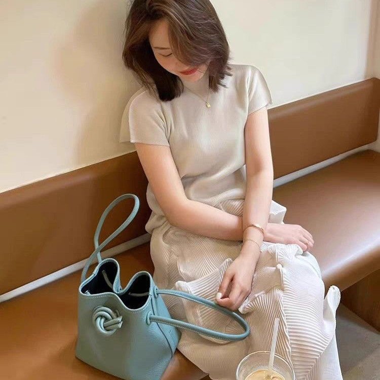 Light Luxury Niche Vasic All-Match Genuine Leather Mini Bucket Women'S Bag Simple Shoulder Handbag Women'S Bag - Image 3