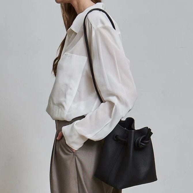 Light Luxury Niche Vasic All-Match Genuine Leather Mini Bucket Women'S Bag Simple Shoulder Handbag Women'S Bag - Image 5