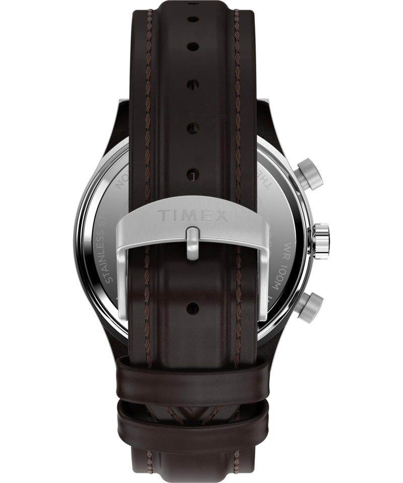 TIMEX ساعة تيمكس للرجال ووتربوري كرونوغراف 42 مم - حزام بني قرص أزرق علبة من الفولاذ المقاوم للصدأ - Image 3