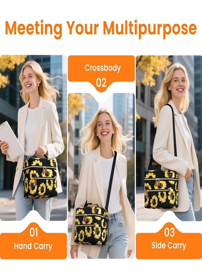 Tenot Insulated Lunch Box for Women Reusable, Leak Proof Cooler Lunch Bag Women for Work Stylish Quilted Lunch Tote Bag for Adult Picnic Travel Hiking Sunflower Floral - Image 4