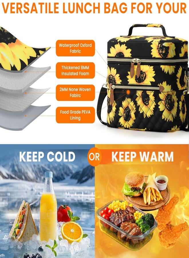 Tenot Insulated Lunch Box for Women Reusable, Leak Proof Cooler Lunch Bag Women for Work Stylish Quilted Lunch Tote Bag for Adult Picnic Travel Hiking Sunflower Floral - Image 2