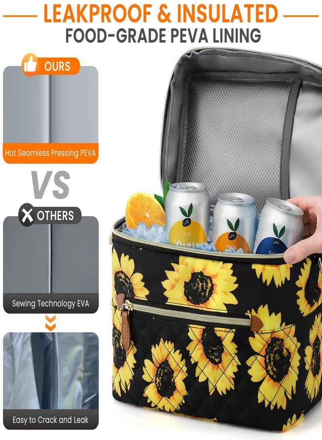 Tenot Insulated Lunch Box for Women Reusable, Leak Proof Cooler Lunch Bag Women for Work Stylish Quilted Lunch Tote Bag for Adult Picnic Travel Hiking Sunflower Floral - Image 5