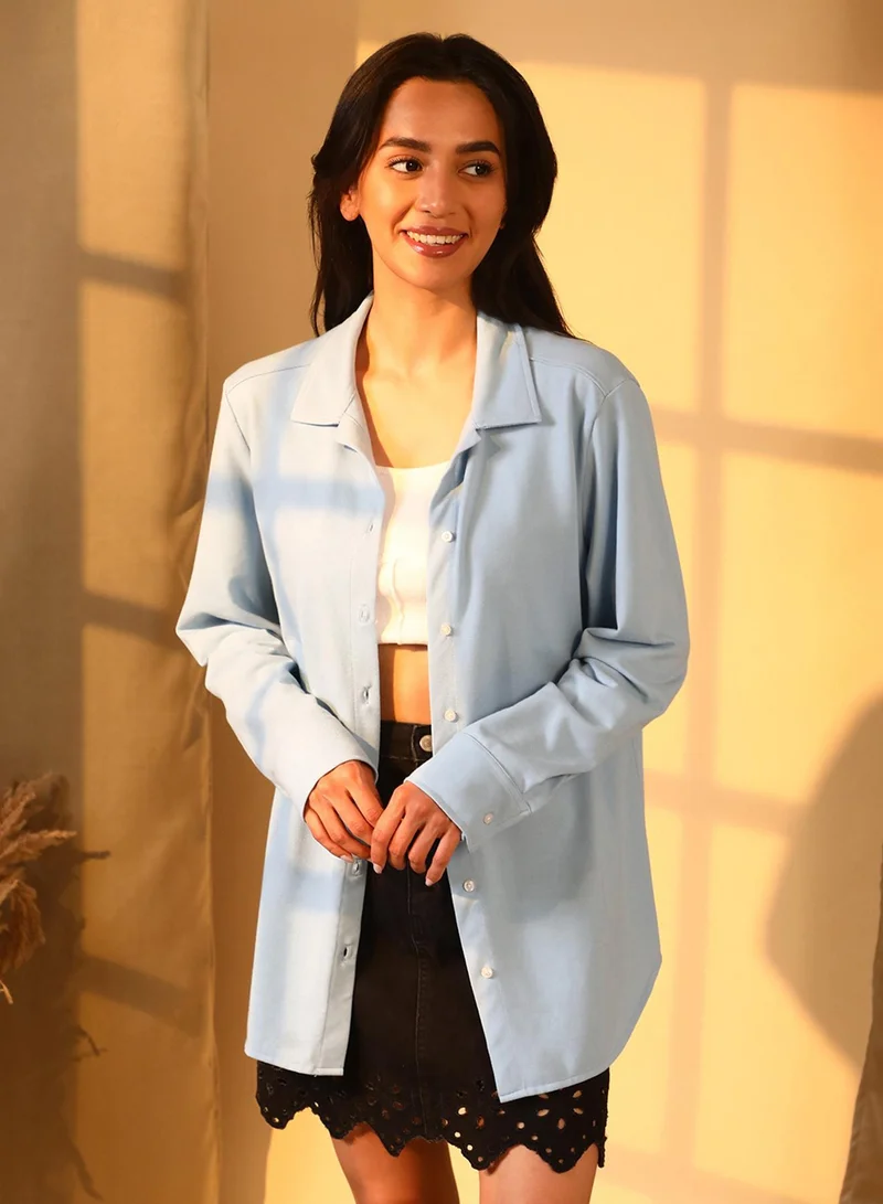 بينيا كولادا قميص طويل سادة باللون الأزرق الجليدي للسيدات