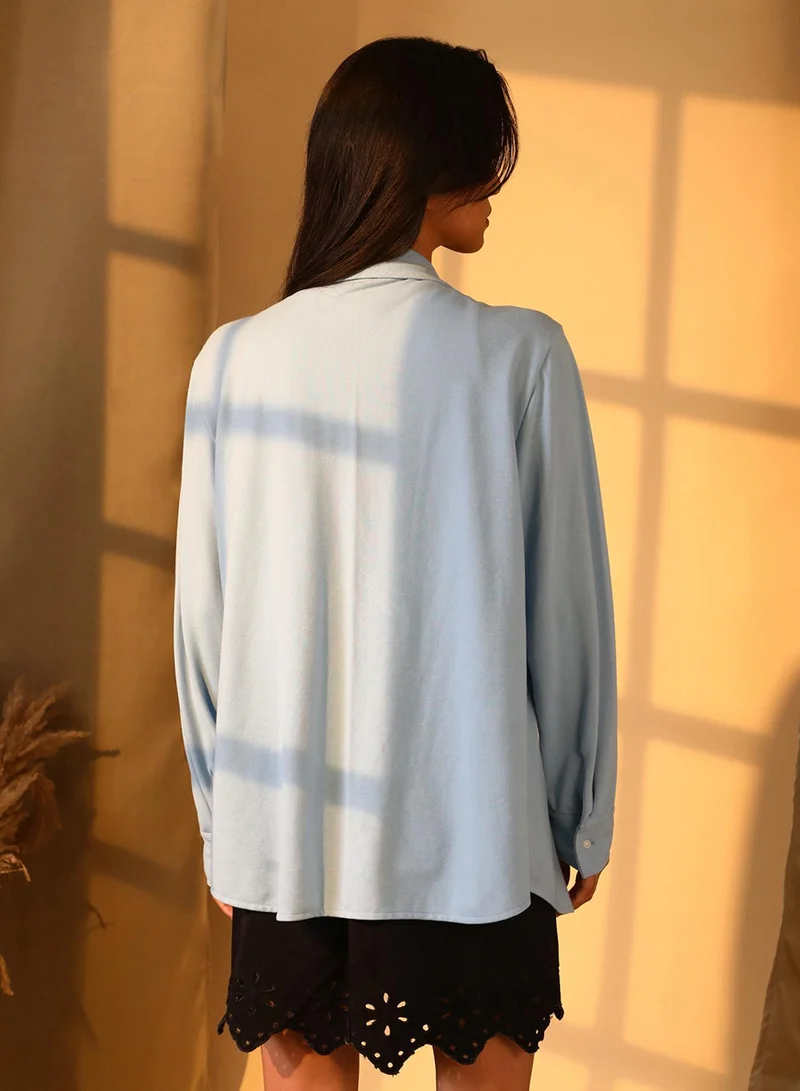 Pinacolada  Women's Icy Blue Solid Long Shirt for Women | Best Price UAE