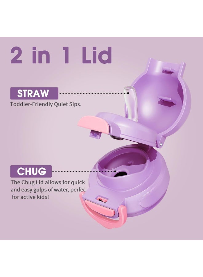 SYOSI Insulated Water Bottle for Kids, 316 Stainless Steel Thermos with 2-in-1 Straw and Spout Lid, Leakproof Toddler Bottle for School, Sports, Travel, Includes Handle and Strap (Purple Unicorn,13oz) - Image 2