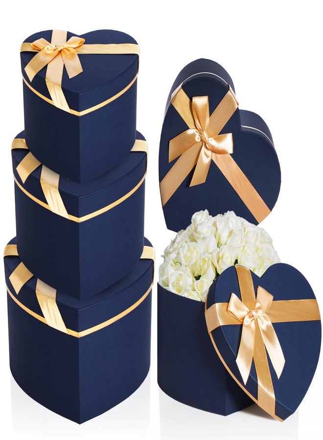 Resurhang 4 Pcs Navy Blue Heart Shaped Gift Box with Lid for Flower Arrangement Large Present Gift Box for Father Day Wedding Birthday Anniversary Party (Classic - Image 1