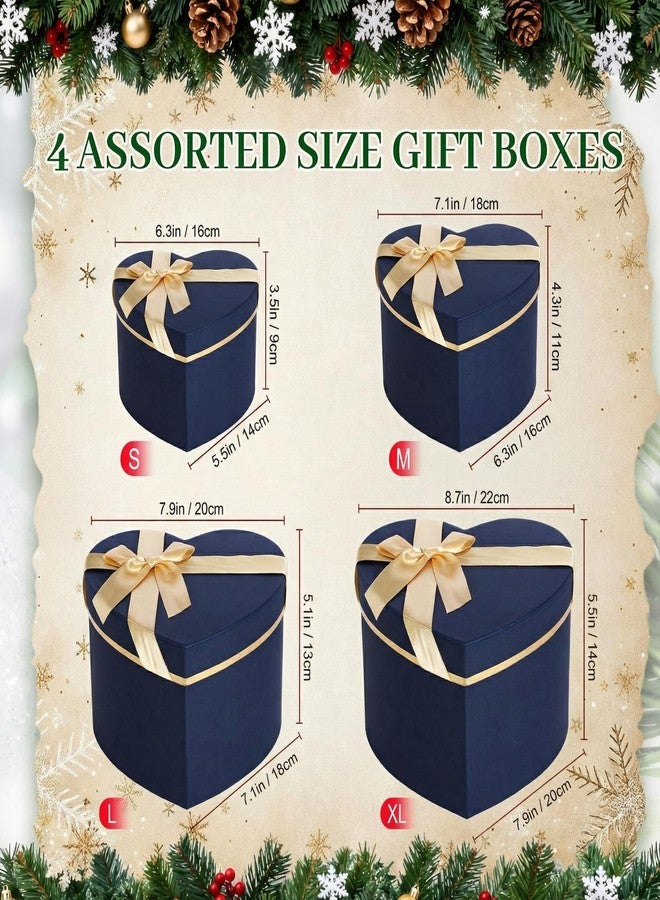 Resurhang 4 Pcs Navy Blue Heart Shaped Gift Box with Lid for Flower Arrangement Large Present Gift Box for Father Day Wedding Birthday Anniversary Party (Classic - Image 2