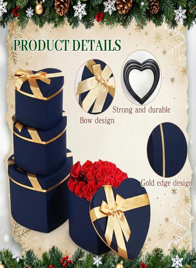 Resurhang 4 Pcs Navy Blue Heart Shaped Gift Box with Lid for Flower Arrangement Large Present Gift Box for Father Day Wedding Birthday Anniversary Party (Classic - Image 3