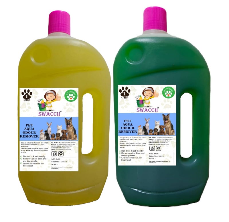 swacch Pet Aqua Odour Remover Liquid I Pet Safe Deodorizer for Home & Pet Areas I 1 Litre Combo Pack of 2 Lemon & Jasmine - Image 1