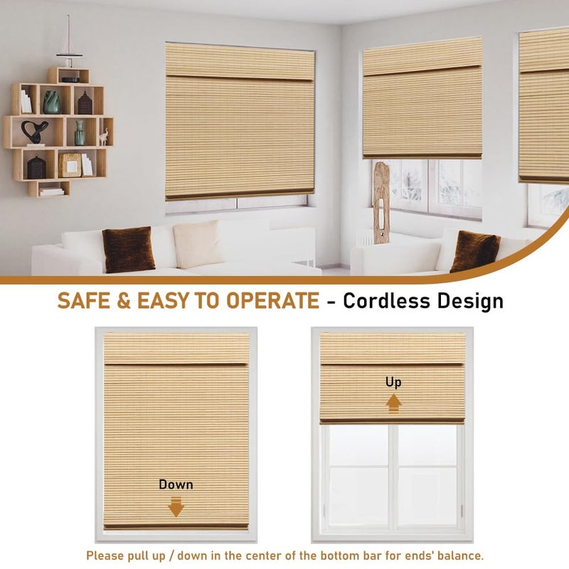 SEEYE Cordless Bamboo Roman Shades, Blackout Natural Bamboo Blinds for Indoor Windows, Roll Up Blind Privacy Shade for Home, Office, Door, UV Resistant & Easy to Install, 20" W x 64" H, Natural - Image 3