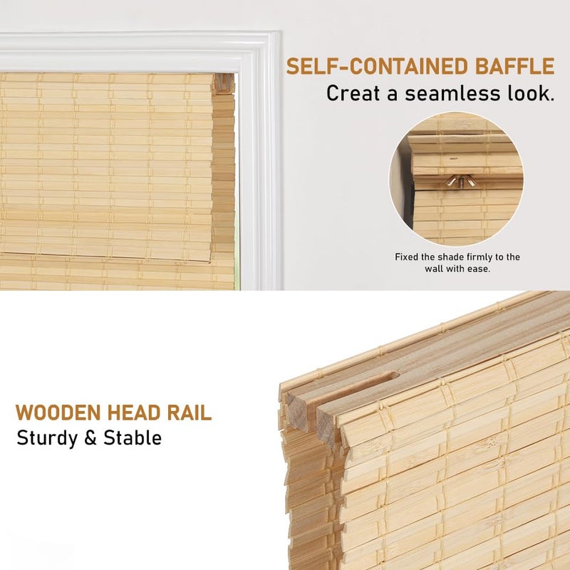 SEEYE Cordless Bamboo Roman Shades, Blackout Natural Bamboo Blinds for Indoor Windows, Roll Up Blind Privacy Shade for Home, Office, Door, UV Resistant & Easy to Install, 20" W x 64" H, Natural - Image 5