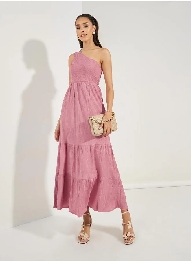 ستايلي Shirred One Shoulder Tiered Maxi Dress