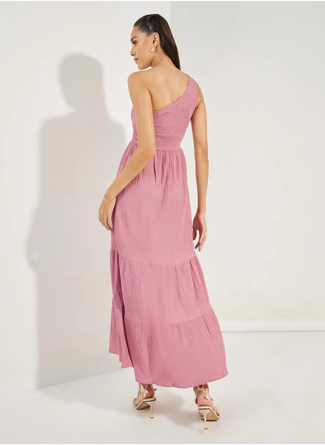 ستايلي Shirred One Shoulder Tiered Maxi Dress