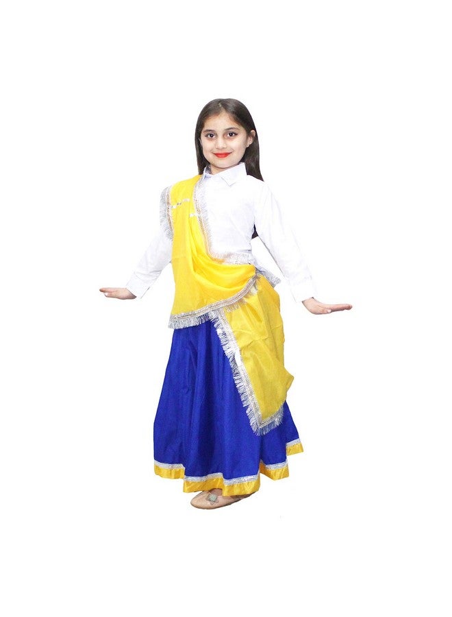 Kaku Fancy Dresses Indian State Haryanvi Dress Costume for Girls, Haryanvi Dance Lehenga Polyester Yellow & Blue, 5-6 Years - Image 5