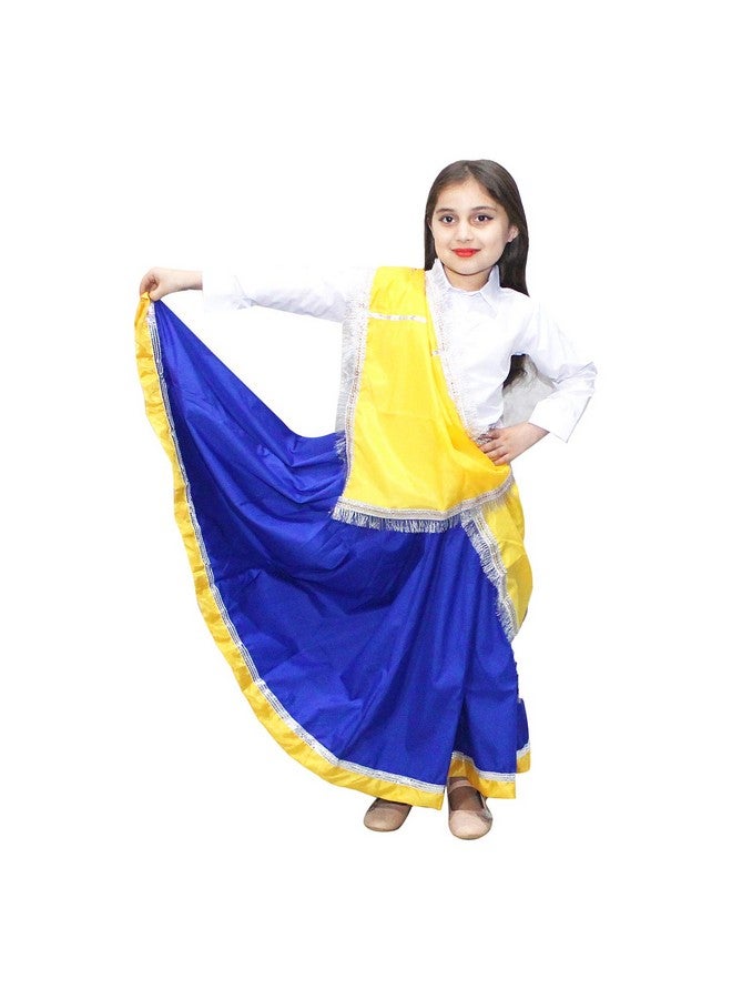 Kaku Fancy Dresses Indian State Haryanvi Dress Costume for Girls, Haryanvi Dance Lehenga Polyester Yellow & Blue, 5-6 Years - Image 2