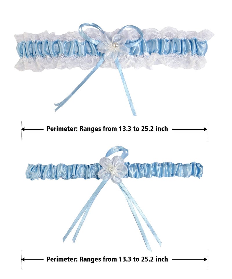 RIMOBUL 2 Pieces Wedding Garters Lace Bridal Garter Faux Pearls Garter for Bride with Toss Away（Light Blue） - Image 4