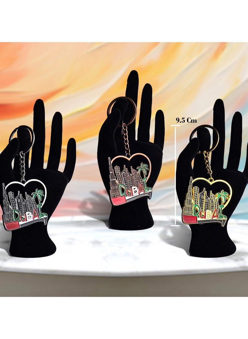 Souvenir Souq Metal keychain 3pcs Dubai heart Shape - Image 2