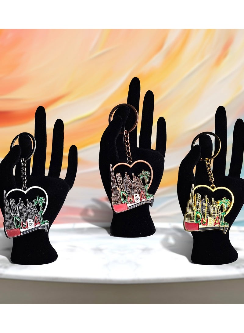 Souvenir Souq Metal keychain 3pcs Dubai heart Shape - Image 1