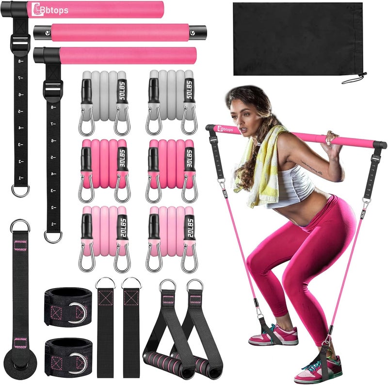 Bbtops Pilates Bar Kit with Resistance Bands,Pilates Bar with Stackable Bands Workout Equipment for Legs,Hip,Waist and Arm,Exercise Fitness Equipment for Women & Men Home Gym Yoga Pilates - Image 1