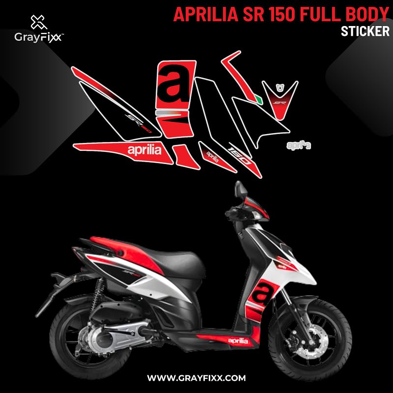Grayfixx Full Body Sticker for Aprilia SR 150 | Printed in Premium High Gloss Vinyl, Water Proof, Precut Sticker, Pack of 1 for Both Side-Self-Adhesive - Image 2
