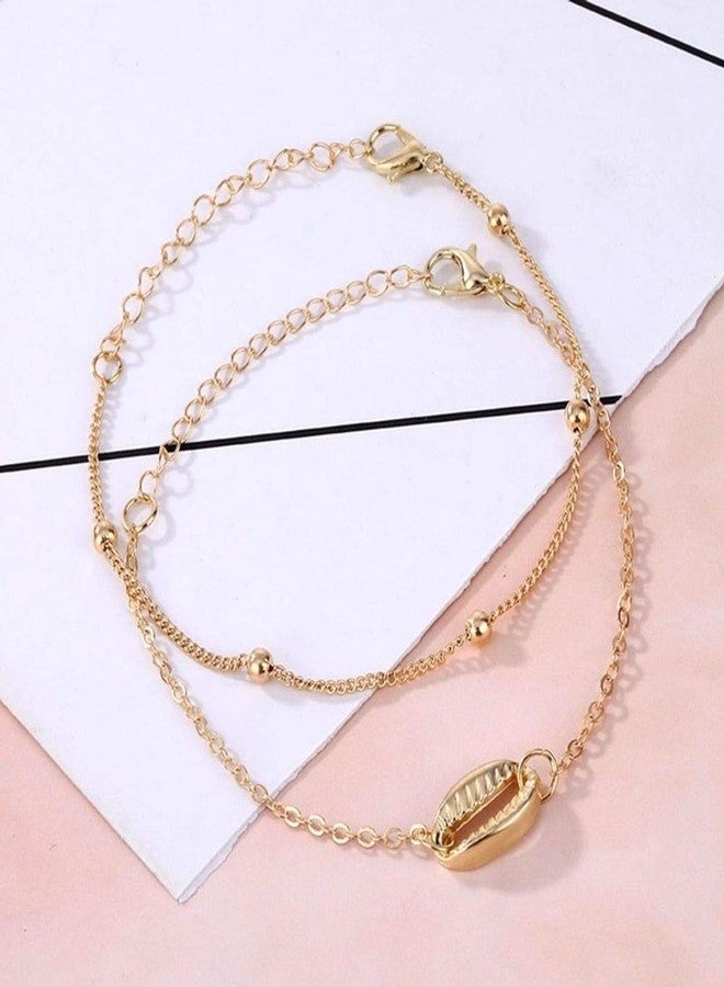 OOMPHelicious Jewellery Gold Tone Multi Layer Sea Shell Beach Fashion Anklet (Single Piece) For Women & Girls - Image 2