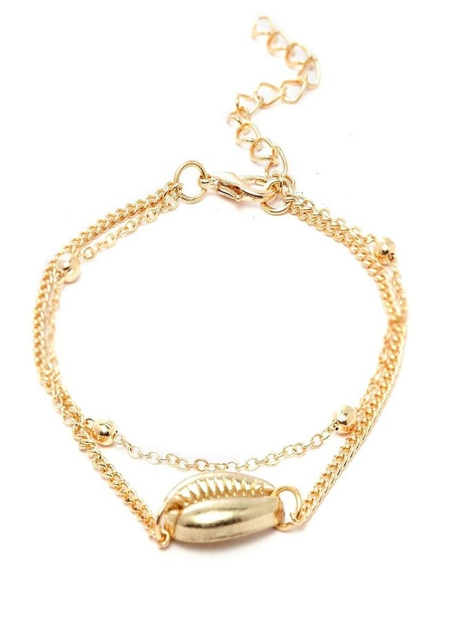 OOMPHelicious Jewellery Gold Tone Multi Layer Sea Shell Beach Fashion Anklet (Single Piece) For Women & Girls - Image 1