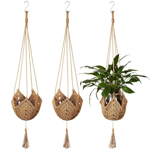 Shappy 3 Pack Boho Macrame Plant Hanger Large Hanging Planter Plant Holder Pot Hanger Hanging Basket Wall Planters Plants Lover Gift for Indoor Garden ClassicBrown - Image 1