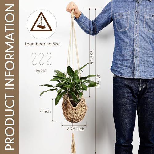 Shappy 3 Pack Boho Macrame Plant Hanger Large Hanging Planter Plant Holder Pot Hanger Hanging Basket Wall Planters Plants Lover Gift for Indoor Garden ClassicBrown - Image 3