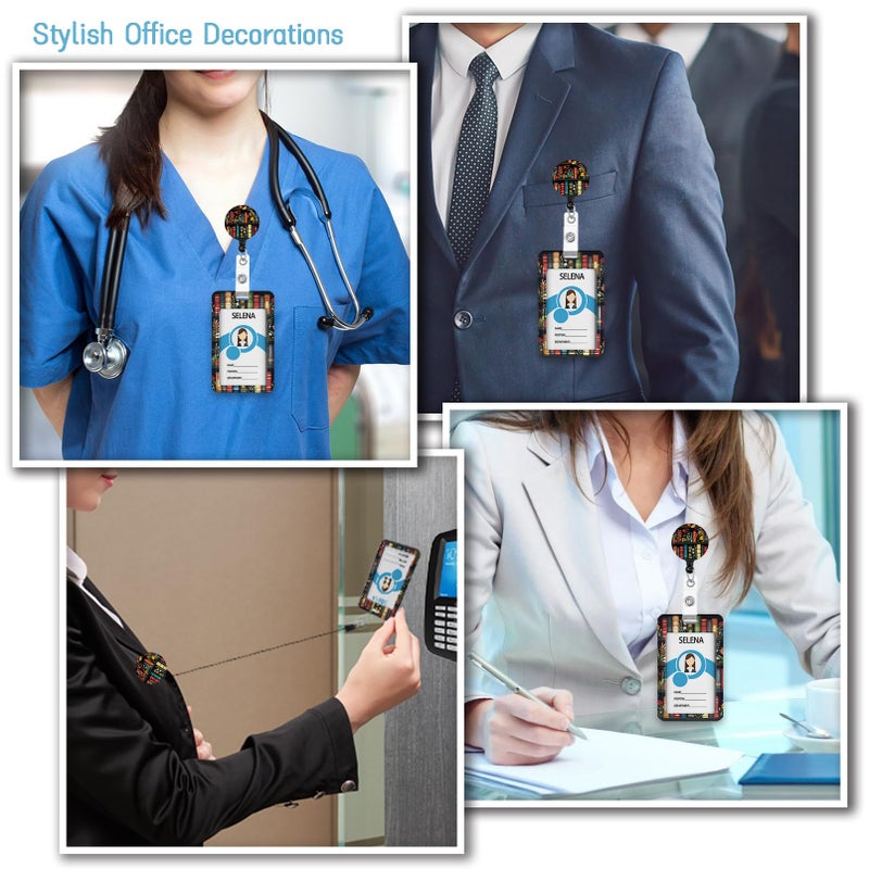 Mcapirivo Floral Bookshelf Lanyards for ID Badges, Badge Holder with Lanyard Detachable, Badge Reel Retractable Keychain Clip, Cruise Ship Cards Holder Protector Name Tags, Teacher Nurse Office Women Gifts - Image 3