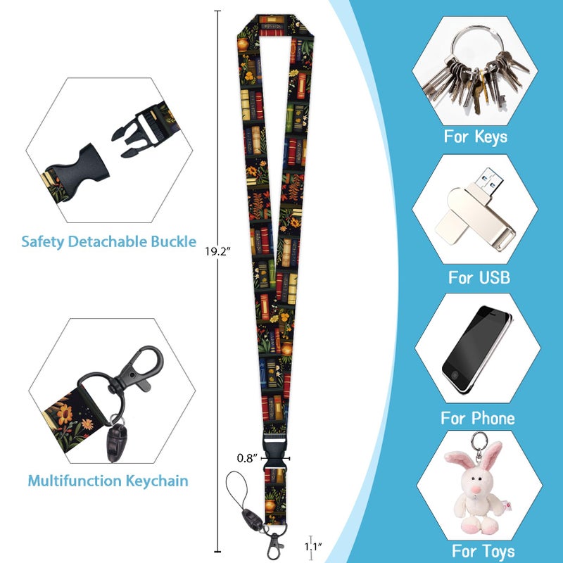 Mcapirivo Floral Bookshelf Lanyards for ID Badges, Badge Holder with Lanyard Detachable, Badge Reel Retractable Keychain Clip, Cruise Ship Cards Holder Protector Name Tags, Teacher Nurse Office Women Gifts - Image 5