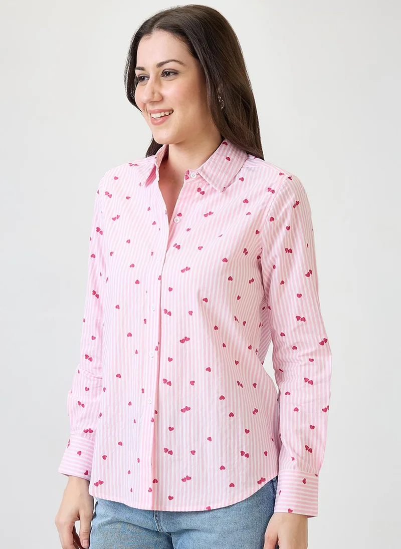 globus Globus Women Pink Hearts Printed Spread Collar Cuff Sleeves Shirt