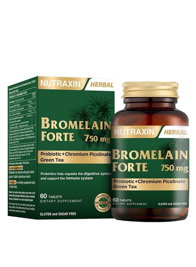 NUTRAXIN نوتراكسين بروميلين فورت - 2400 GDU/g بروميلين مع مستخلص الشاي الأخضر، الكروم والبروبيوتيك - 60 قرص - دعم هضمي وعملي - مكمل غذائي - Image 1