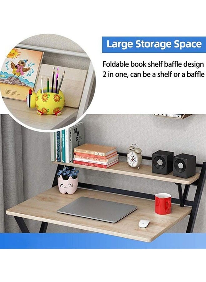 Computer Desk,Portable Folding Laptop Desk,Folding Table with Storage Sheves,Space Saving Home Office Writing Desk,Study Table for Small Space(Maple Wood-100cm)
