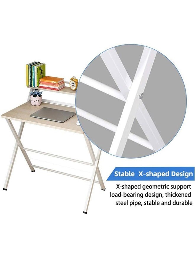 Computer Desk,Portable Folding Laptop Desk,Folding Table with Storage Sheves,Space Saving Home Office Writing Desk,Study Table for Small Space(Maple Wood-100cm)