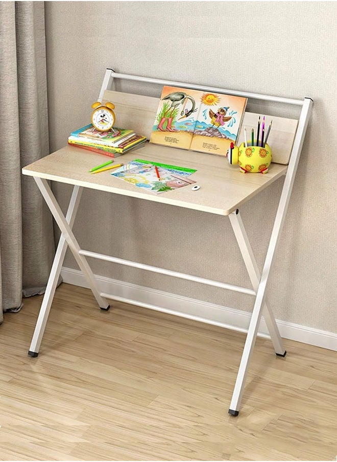 Computer Desk,Portable Folding Laptop Desk,Folding Table with Storage Sheves,Space Saving Home Office Writing Desk,Study Table for Small Space(Maple Wood-100cm)