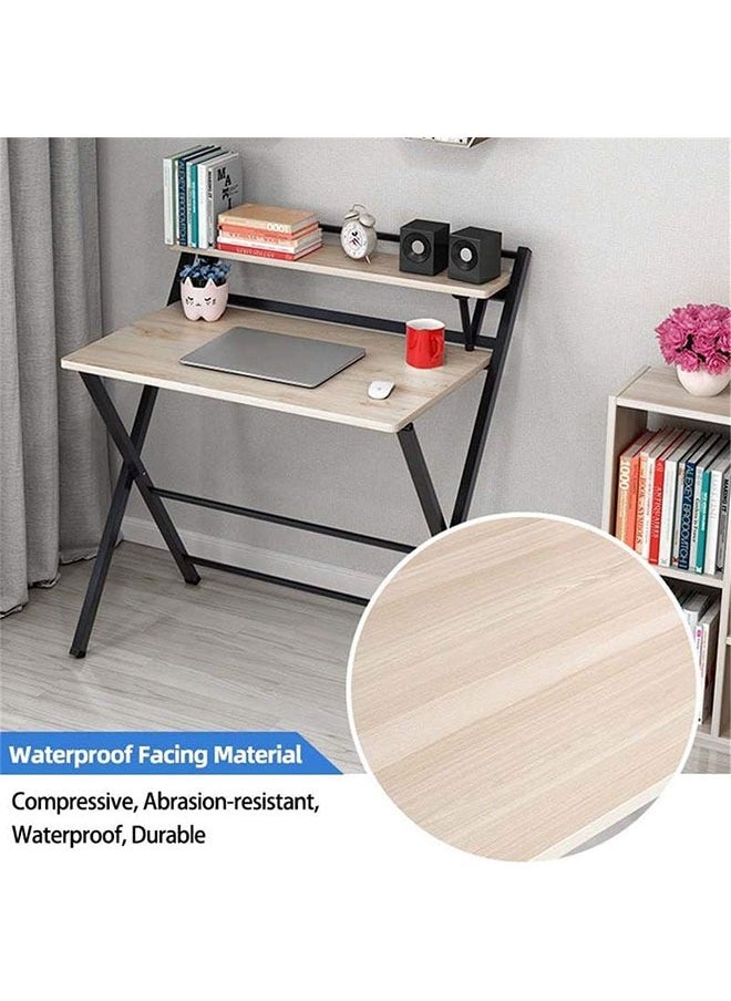 Computer Desk,Portable Folding Laptop Desk,Folding Table with Storage Sheves,Space Saving Home Office Writing Desk,Study Table for Small Space(Maple Wood-100cm)